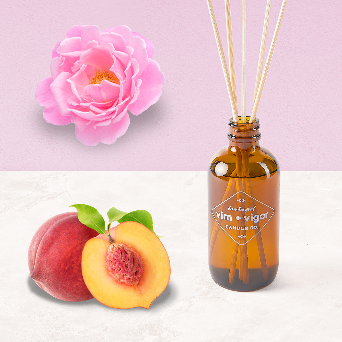 Peony + Peaches Reed Diffuser – Vim + Vigor Candle Co